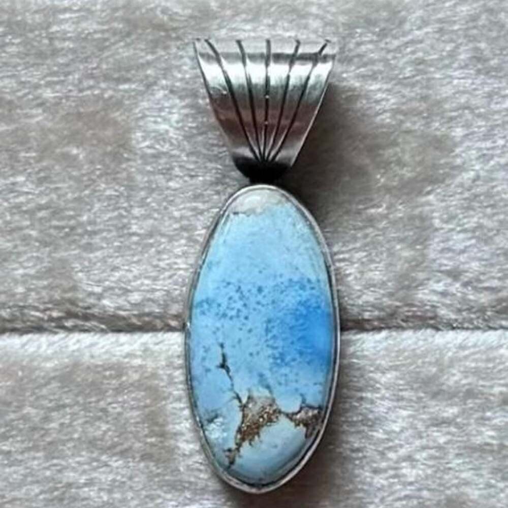 Sharon McCarthy Navajo Handmade Sterling Silver Golden Hills Turquoise Pendant